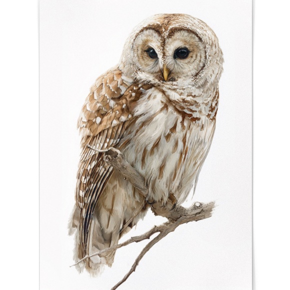 Watercolor Barred Owl Portrait Wall Art Print, Unframed - Mystical Woodland - Picture 2 of 6